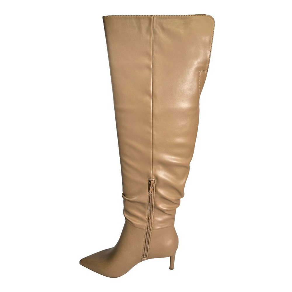 INC Damoni Over-the-Knee Faux Leather Slouch Boots Tan Pointed Toe Heel 8 NIB - Picture 5 of 11